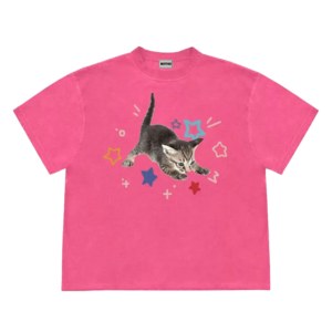 Kitten and Stars T-Shirt – L _ Yellow Kitty Shirt